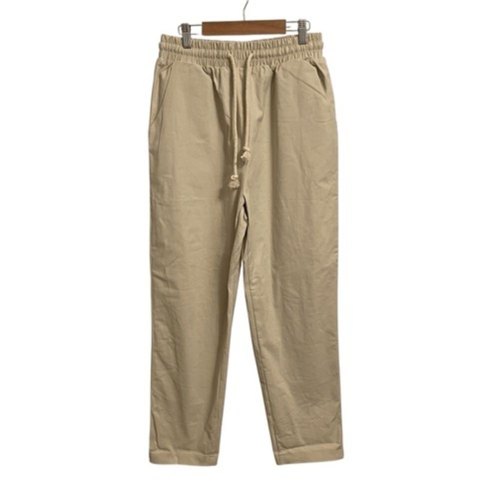 SNDYS Tan Beige High Waisted Cotton Drawstring Trousers Pants Size US 6 NEW